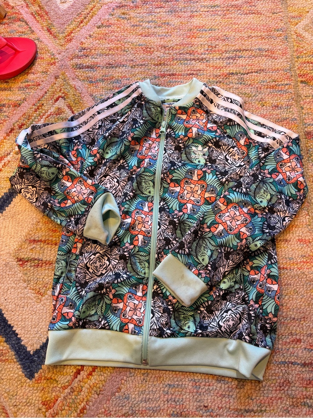 adidas Floral & Leaf Print Zip Jacket with Mint Trim